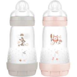 MAM Babyflasche Easy Start Anti Colic-Elements 260 Ml 2 Stück Hase/Eule In Grau/rosa